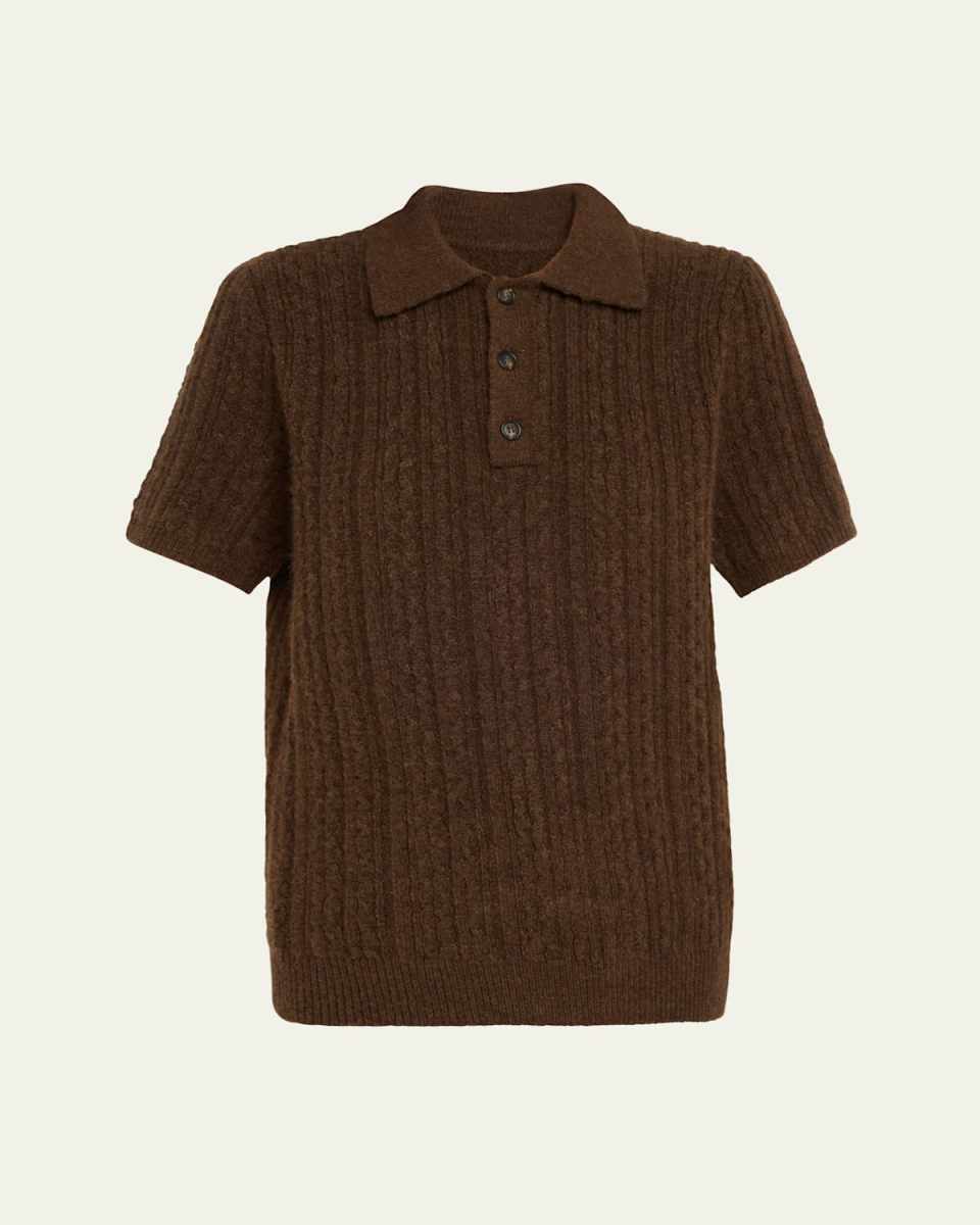 Short-Sleeve Cable-Knit Polo Shirt
